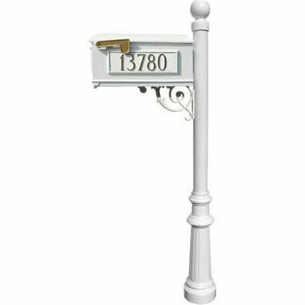 Lewiston Mailbox Post System with Fluted Base & Ball Finial & 3 Cast Plates White LMC-804-WHT